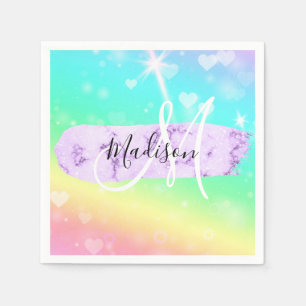 Guardanapo De Papel Cores Gatinho Unicórnio Arco-Íris Corações Monogra