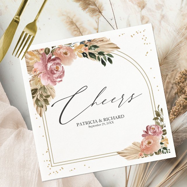 Guardanapo De Papel Cores Neutrais Chic Boho Floral Casamento Napkins (Criador carregado)