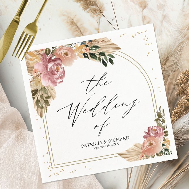 Guardanapo De Papel Cores Neutras Chic Boho Floral Casamento (Criador carregado)