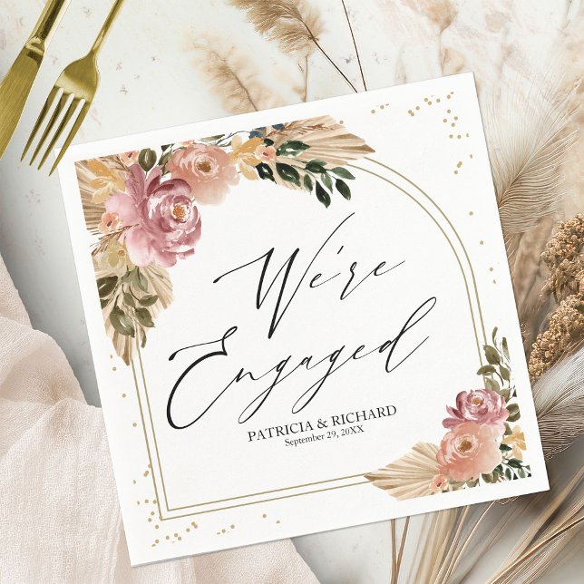 Guardanapo De Papel Cores Neutras Elegantes Floral Boho Engajamento  (Criador carregado)