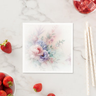 Guardanapo De Papel Cores Pastel Elegantes Personalizadas Flores Aquar