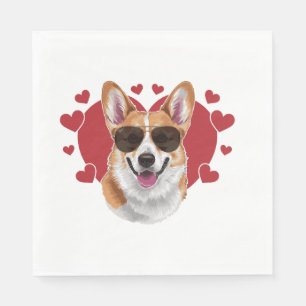 Guardanapo De Papel Corgi Amor Óculos de Sol Legais Rodeado por Coraçõ