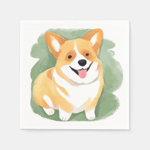 Guardanapo De Papel Corgi Cachorro Raça de Cachorro Fofa Aquarela