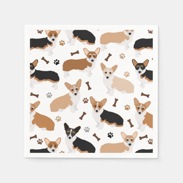 Guardanapo De Papel Corgi Cachorros e Ossos Napkins (Frente)