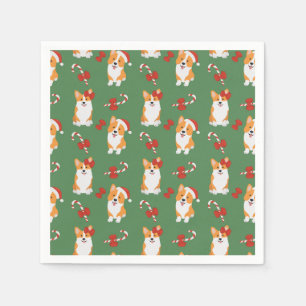 Guardanapo De Papel Corgi Christmas Candy Cane Pattern