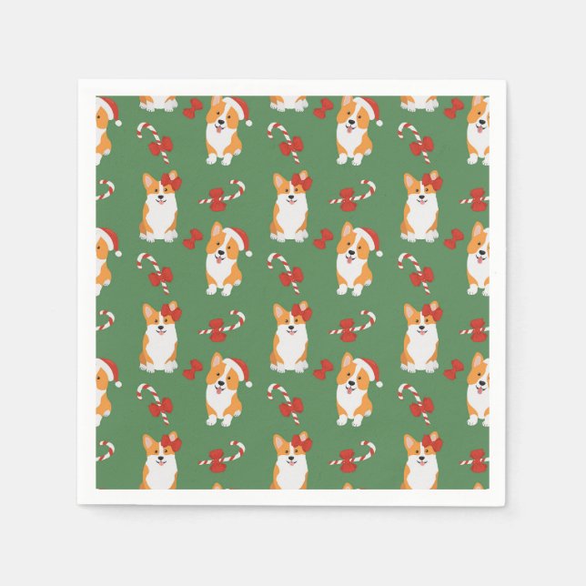 Guardanapo De Papel Corgi Christmas Candy Cane Pattern (Frente)