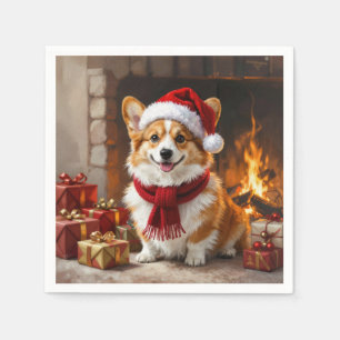Guardanapo De Papel Corgi de Natal pelo Lareira