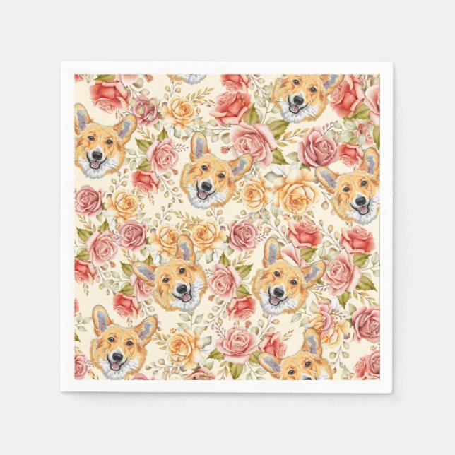GUARDANAPO DE PAPEL CORGI DOG E ROSA DE PAPEL EM INGLÊS (Frente)