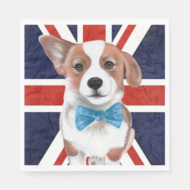 Guardanapo De Papel Corgi E Sinalizador Inglês (Frente)