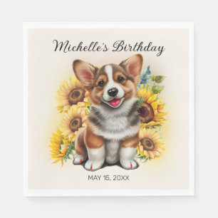 Guardanapo De Papel Corgi Fofo Girassóis Aniversário