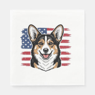 Guardanapo De Papel Corgi Patriótico Bandeira Americana Desenho Vetori