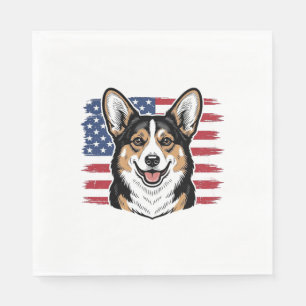 Guardanapo De Papel Corgi Patriótico Bandeira Americana Desenho Vetori