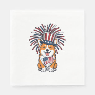 Guardanapo De Papel Corgi Patriótico Fogos de Artifício Cão Desenho Ve