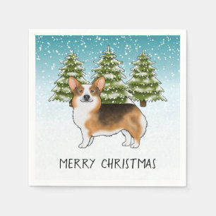 Guardanapo De Papel Corgi Pembroke Tri Cabeça Vermelha Natal Inverno