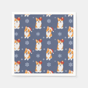 Guardanapo De Papel Corgis em Santa Hats e Padrões de Neve