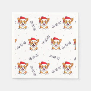 Guardanapo De Papel Corgis no Padrão de Natal de Santa Hats