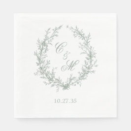 Guardanapo De Papel Coroa Botânica de Monograma Verde Salvia Casamento