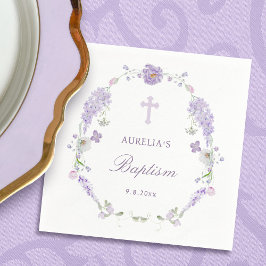 Guardanapo De Papel Coroa de Batismo Lilás Lavanda Floral