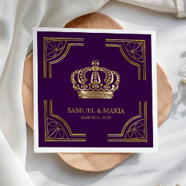 Guardanapo De Papel Coroa de Casamento Dourada Ornamentada Roxa Real