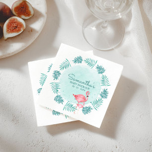 Guardanapo De Papel Coroa de Folhas de Flamingo e Palmeira Azul Bebê