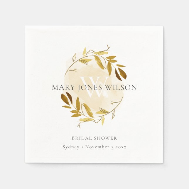 GUARDANAPO DE PAPEL COROA DE FOLHAS DE OURO AMARELO ELEGANTE NOIVADO (Frente)