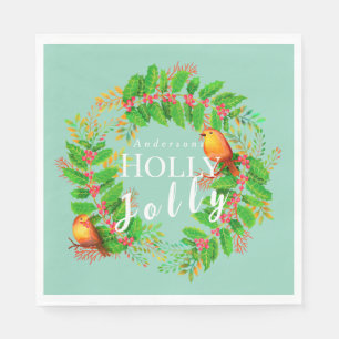 Guardanapo De Papel Coroa de Natal Holly Jolly Família Azul Claro