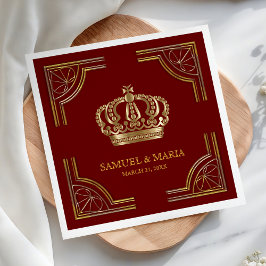 Guardanapo De Papel Coroa de Noiva Ornamentada Dourada Vermelha Elegan