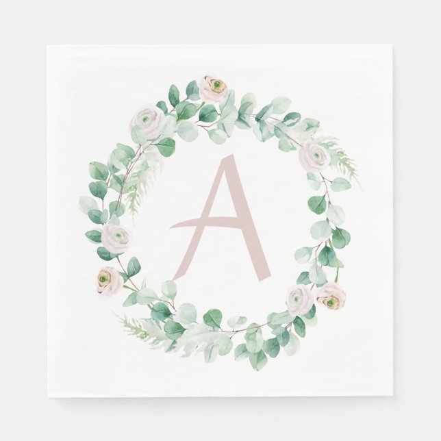 Guardanapo De Papel Coroa de peônia da primavera com letra personalizá (Frente)