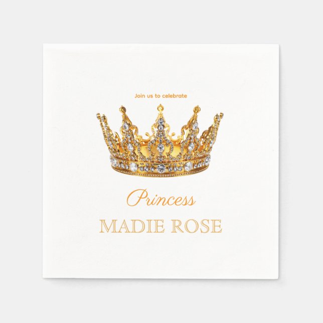 Guardanapo De Papel Coroa de Princesa Dourada Conto de Fadas Aniversár (Frente)