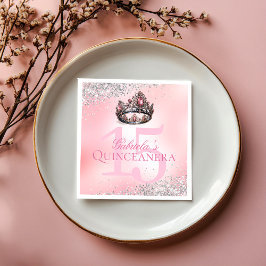 Guardanapo De Papel Coroa de Princesa Rosa Elegante Quinceanera