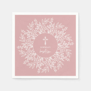 Guardanapo De Papel Coroa e Cruz Elegantes Batismo de Menina Rosa