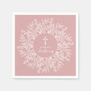 Guardanapo De Papel Coroa e Cruz Elegantes Batizado Menina Rosa