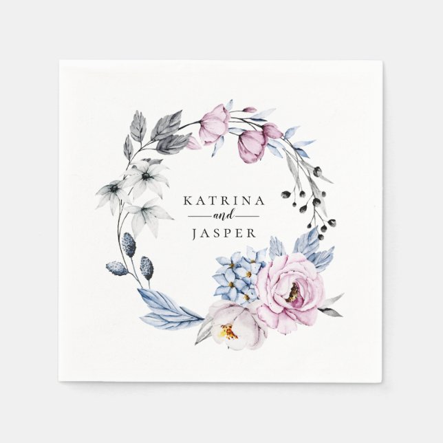 Guardanapo De Papel Coroa Floral Azul Poenta Malva (Frente)