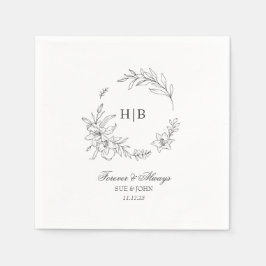 Guardanapo De Papel Coroa Floral Clássica com Monograma de Casamento