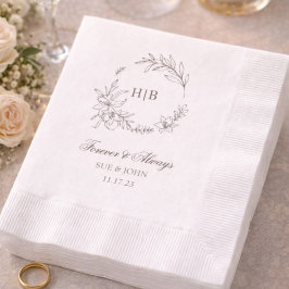 Guardanapo De Papel Coroa Floral Clássica de Monograma de Casamento