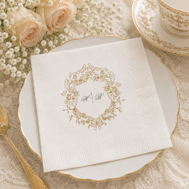 Guardanapo De Papel Coroa Floral Clássica Monograma Casamento