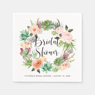 Guardanapo De Papel Coroa Floral de Suculentas Boho Chás de Noiva de V