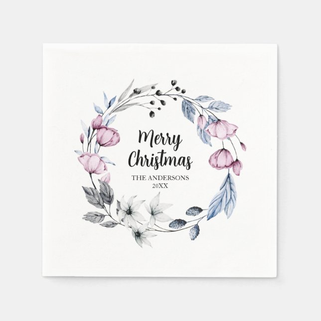 Guardanapo De Papel Coroa Floral Rosa Natal (Frente)