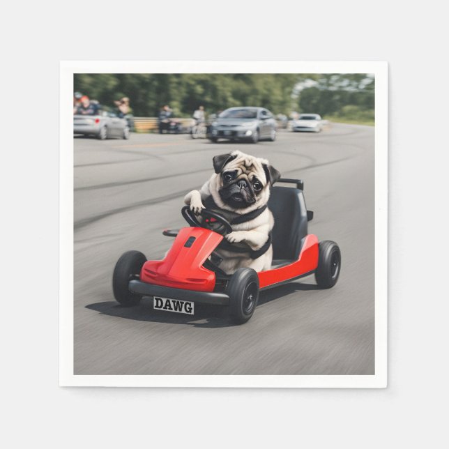 Guardanapo De Papel Corrida Pug go-kart (Frente)