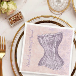 Guardanapo De Papel Corset Vitoriano em Damasco Rosa Roxo Estilo Vinta