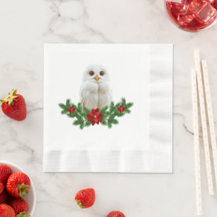 Guardanapo De Papel Coruja de Natal com Neve Branca
