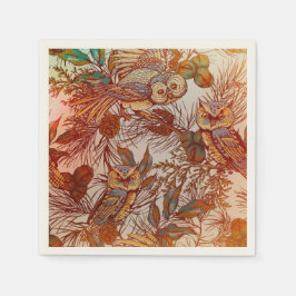 Guardanapo De Papel Coruja de outono vintage rústica laranja azul verd