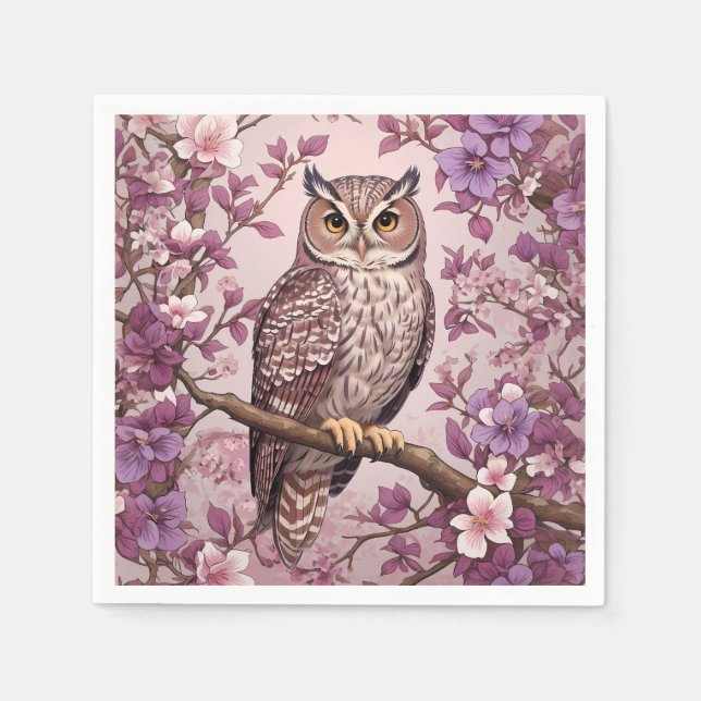 Guardanapo De Papel Coruja Roxo-Roxo Elegante (Frente)