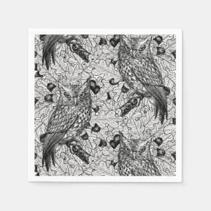 Guardanapo De Papel Corujas de carvalho, preto e branco