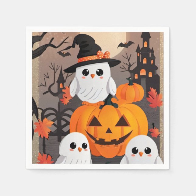 Guardanapo De Papel Corujas Fantasmas e Pumpkins assustam o Halloween (Frente)