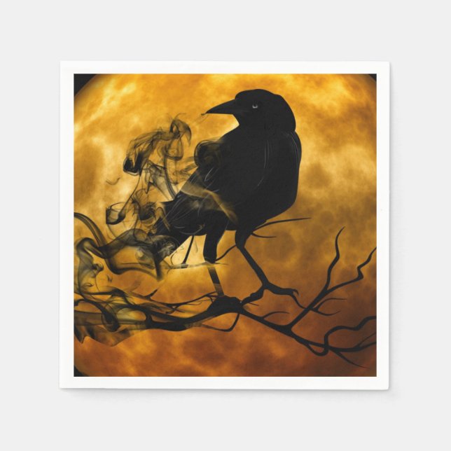 Guardanapo De Papel Corvo colheita lua outono preto laranja (Frente)