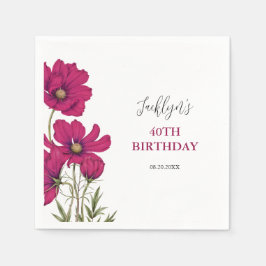 Guardanapo De Papel Cosmos Rosa Escuros Verde Verde Floral Aniversário