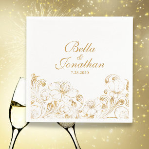 Guardanapo De Papel Costume floral Dourado do casamento chique