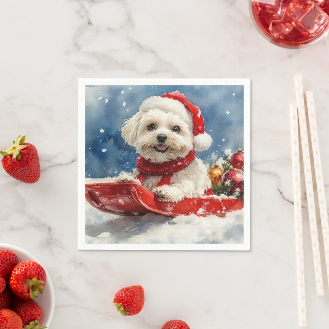 Guardanapo De Papel Coton De Tulear em Sledge Deixe nevar o Natal (Insitu)
