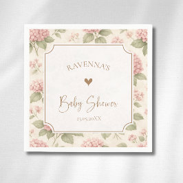 Guardanapo De Papel Cottagecore Floral Rosa Hidrangea Dourado Chá de B